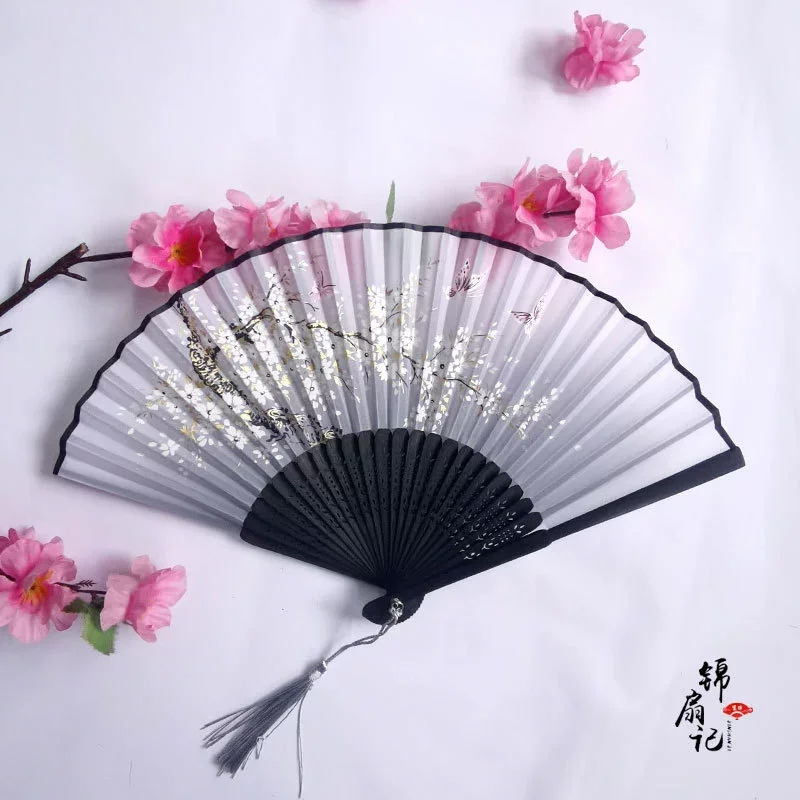 Wholesale advertising custom printed hand held fan plastic nylon bamboo wedding foldable hand fan