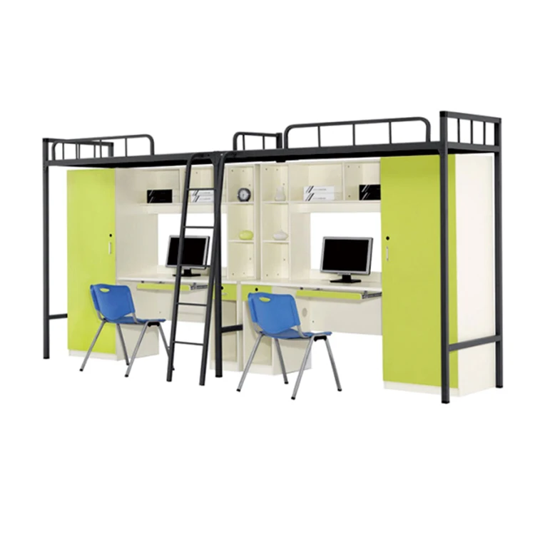 
School dormitory frame metal double bunk bed with desk 