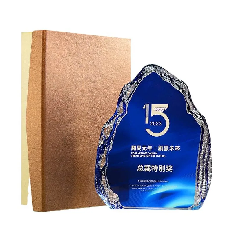 Honorary award competition Full color printed Crystal awards trophy Iceberg Crystal Trophy