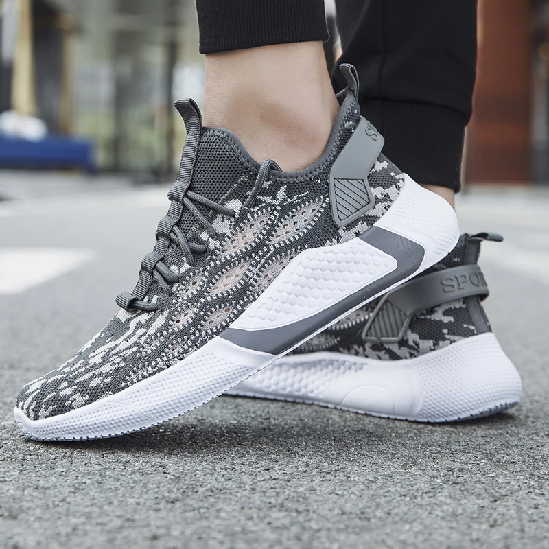 
New design breathable knitting fabric enduring athletic sneaker men sports shoes 