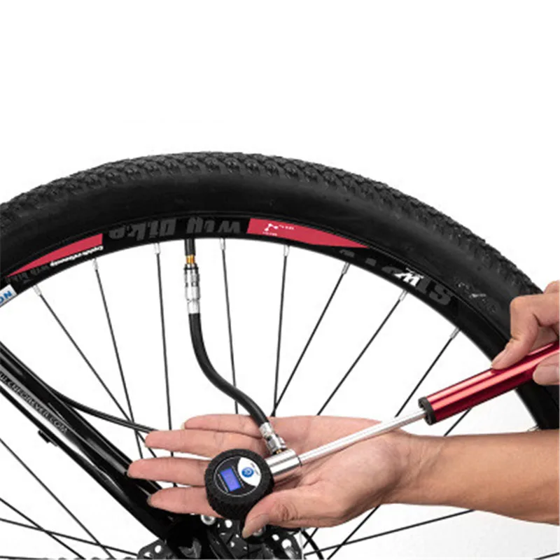 Bicycle Pump Hand Air Pump Hose Pressure Gauge Cycling Tire Inflator Schrader Presta Valve Fork Portable Mini Pump R1529