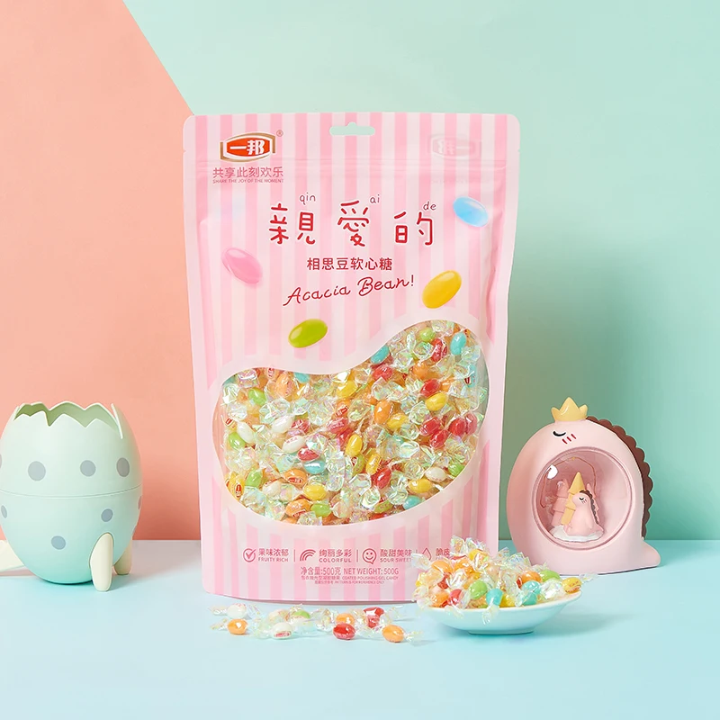 Hot selling Manufacturer Soft Mixed Fruit Flavor Candy Bag Package Rainbow Jellies Sweets Candies Gummy Sour Jelly Beans