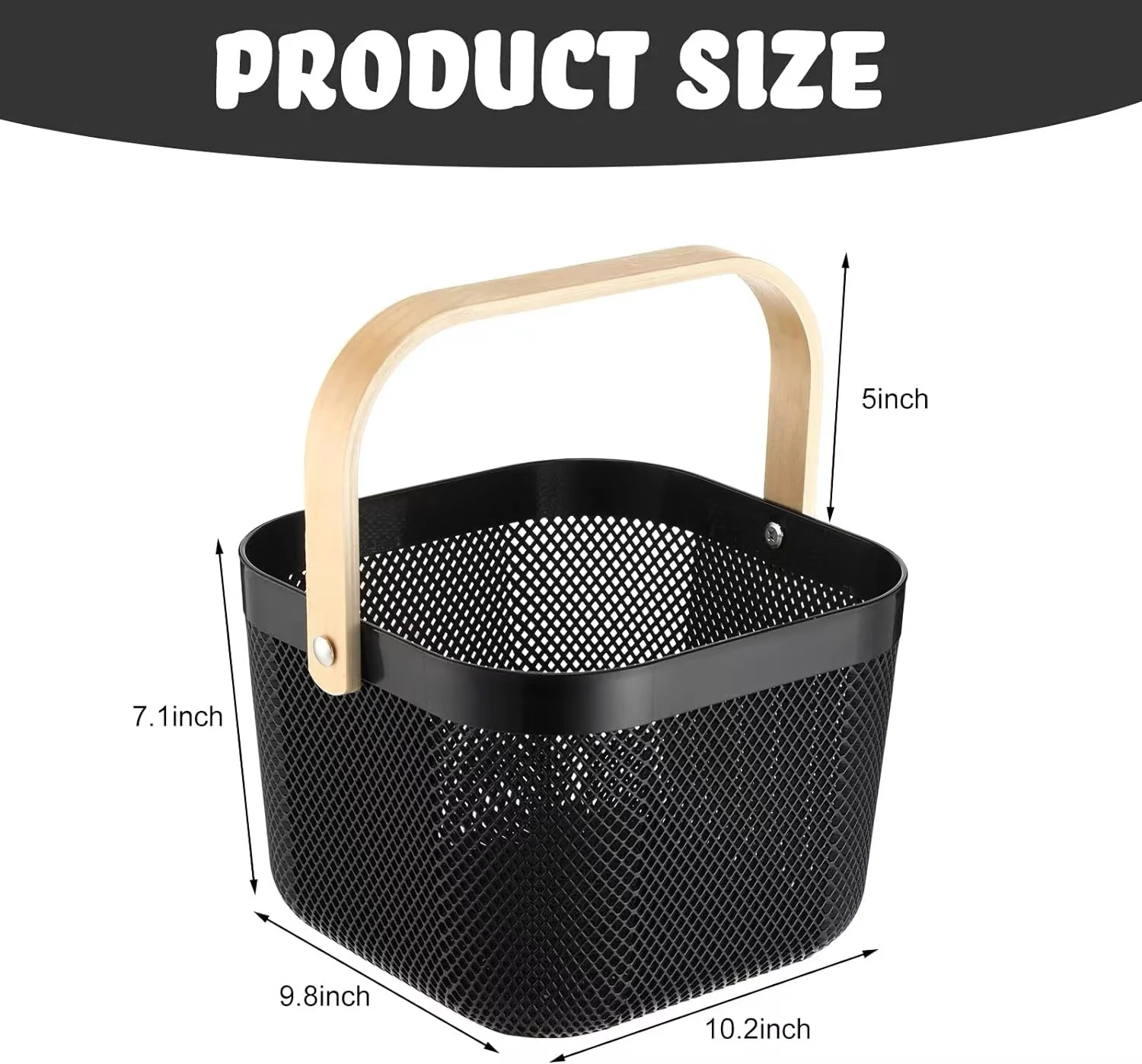 Metal Mesh Steel Basket for Storage  Multifunction Wire Baskets with Wooden Handle 3 Shapes Multiple colors