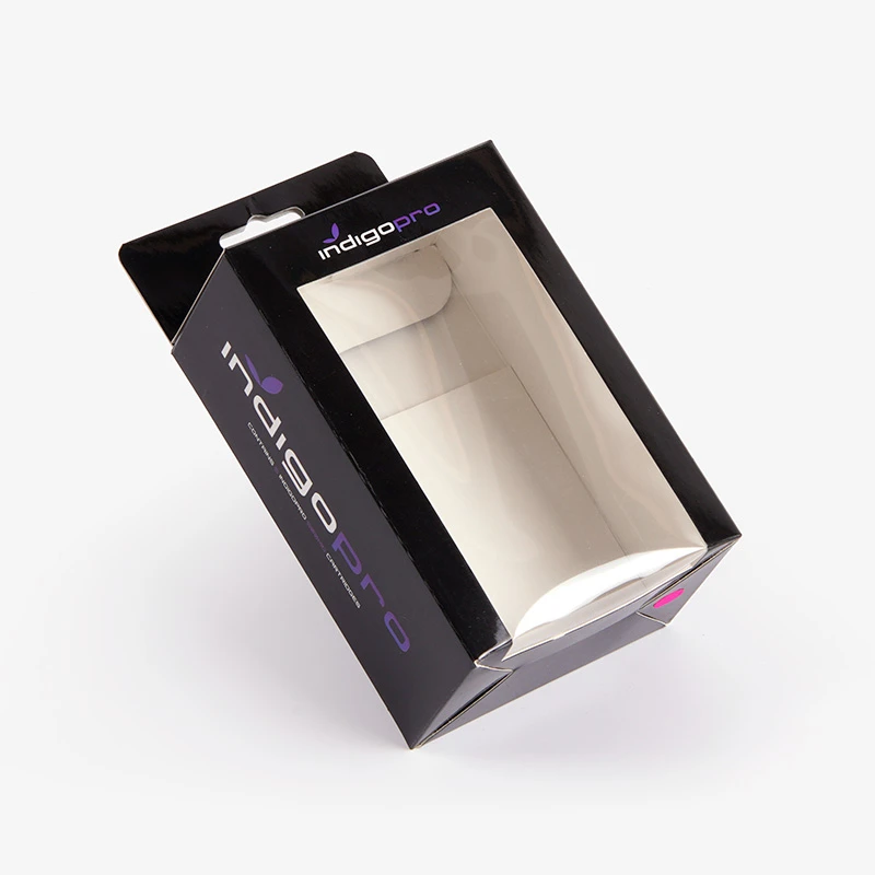 Recycle Material C1S Box Custom Logo Printed With Hanging Hole Paper Cardboard Boxes With Clear Transparent Display Window