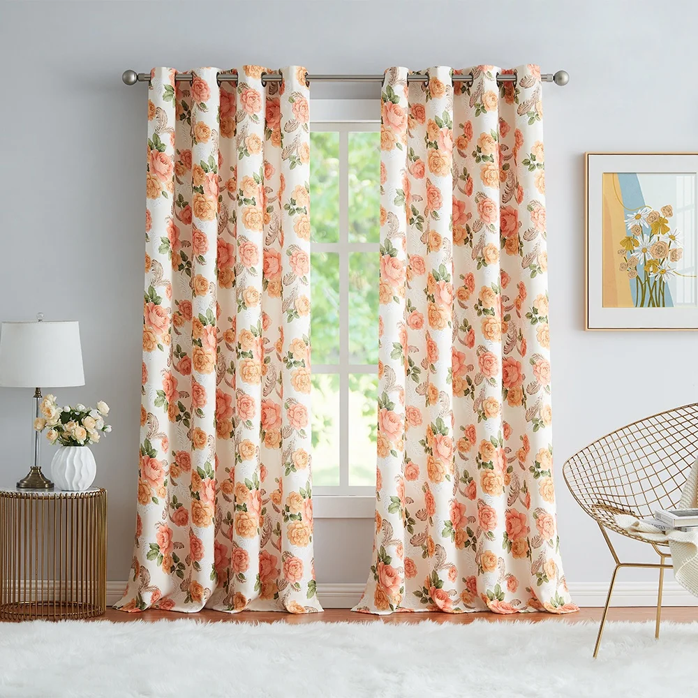 New American design modern floral printed ready made luxury blackout curtains for the living room home decoration