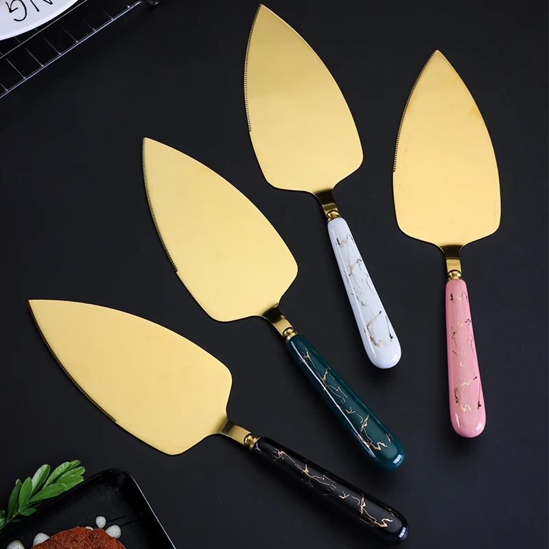 Party Wedding ceramic handle cake server cake knife set with box gold-plated Cake knife shovel and pizza shovel butter knife