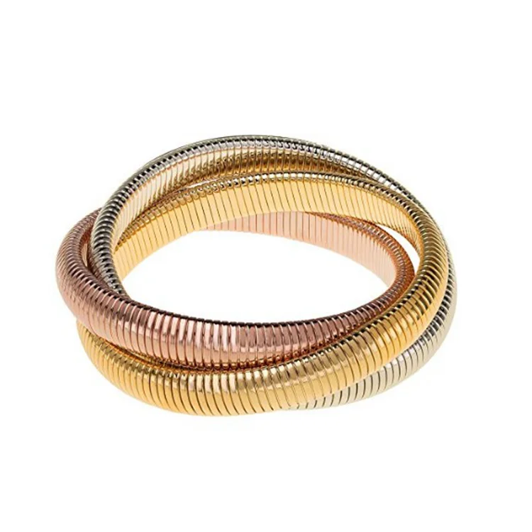Factory Wholesale Trio Flexible Bracelet Stainless Steel Men Women Stacking Bracelet Interlocking Stretch Triple Bangle Bracelet