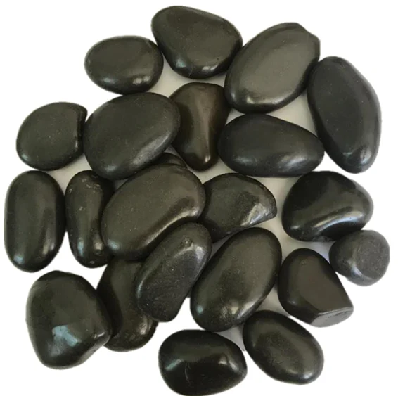  rolled 3~5cm 5~8cm natural high light and polished black pave landscaping stone for