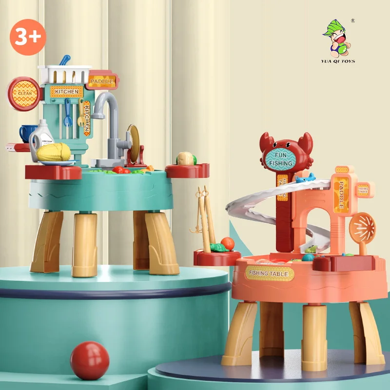 2024 NEW 2in1 Play house pretend toys B/O fishing game toys Tableware food toys