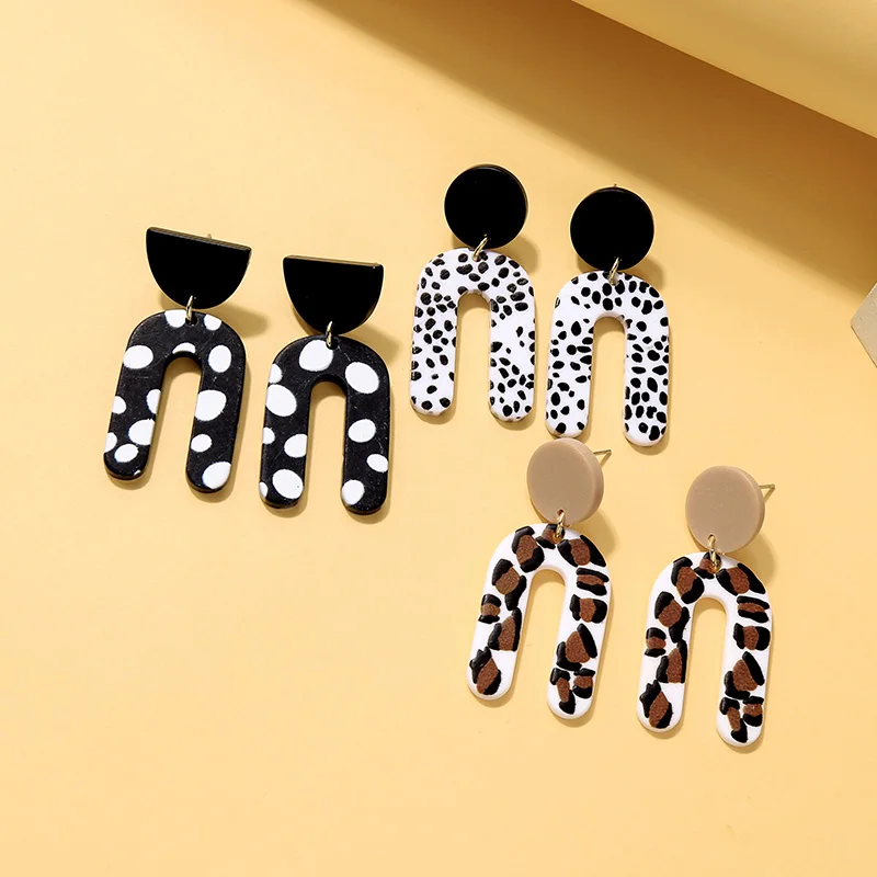 New Style Pink Green Resin Flower Custom Abstract Painted Faux Polymer Clay Acrylic Print Drop Earrings Statement Lot