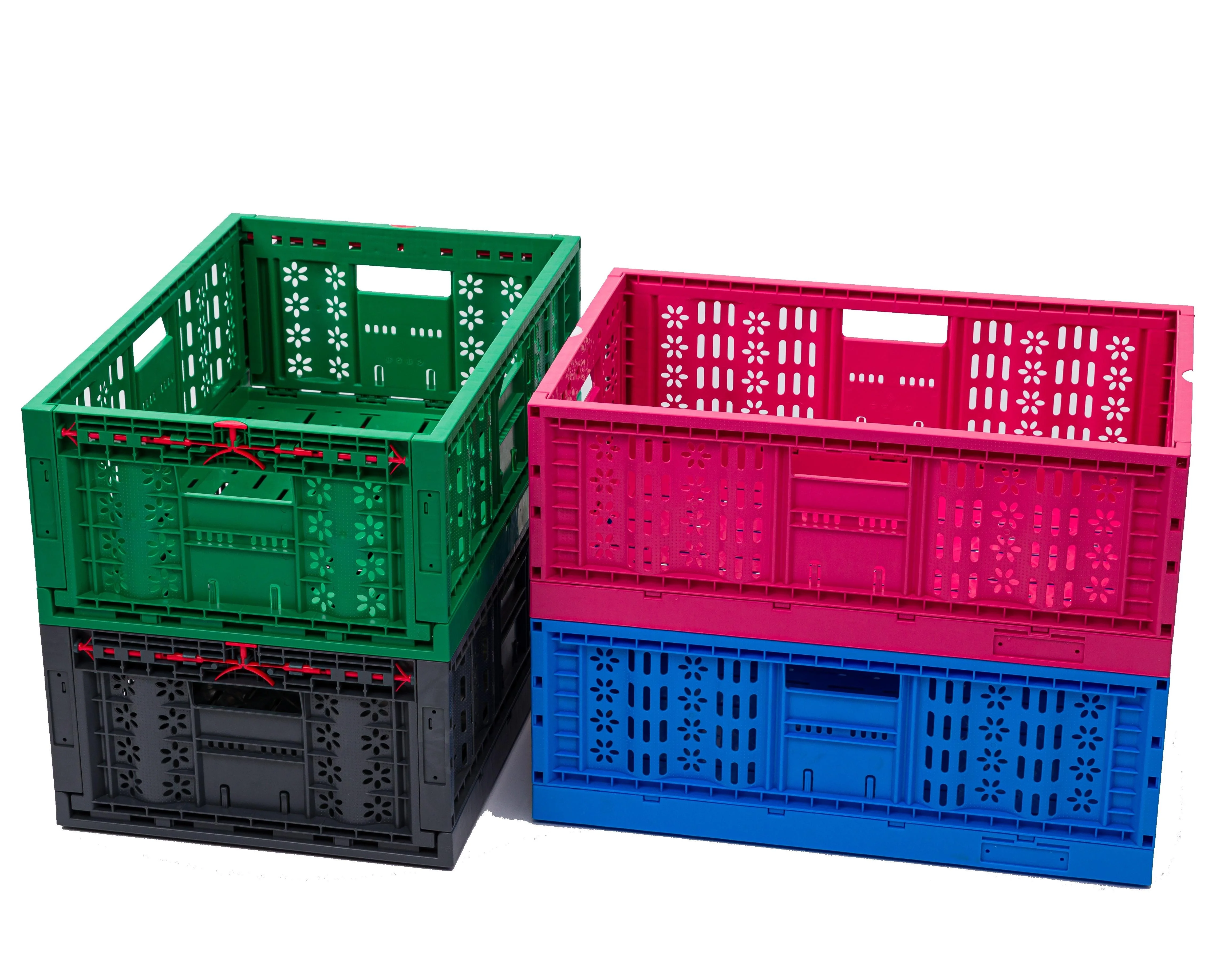 Plastic Vegetable Crate Supermarket Storage Delivery Stackable Plastic Foldable Collapsible basket with RFID System