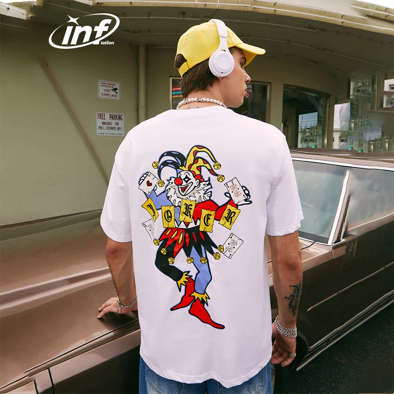 INFLATION Joker Heart Transfer Printing T-shirt Men Boy White Streetwear Custom Blank brand Oversize Tshirt