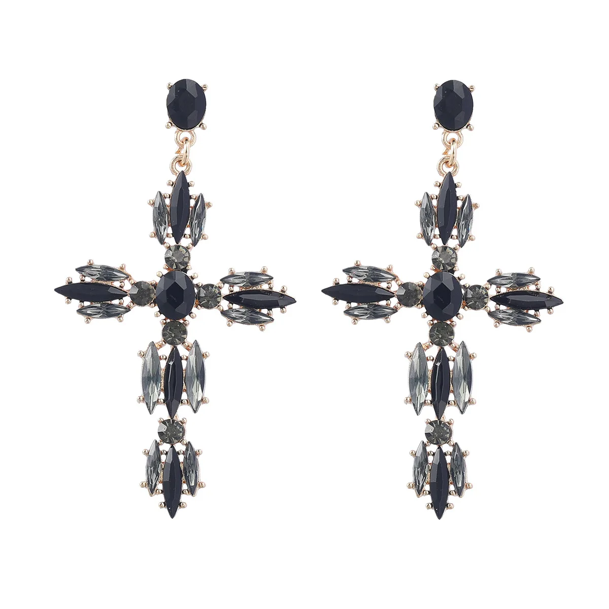 Trendy Multicolor Big Cross Stud Earrings Large Statement Crystal Dangle Earring Rhinestone Fashion Wedding Party Shiny Jewelry