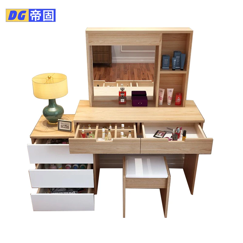 
Girls mirrored dressing table designs with mirror and stool for bedroom 