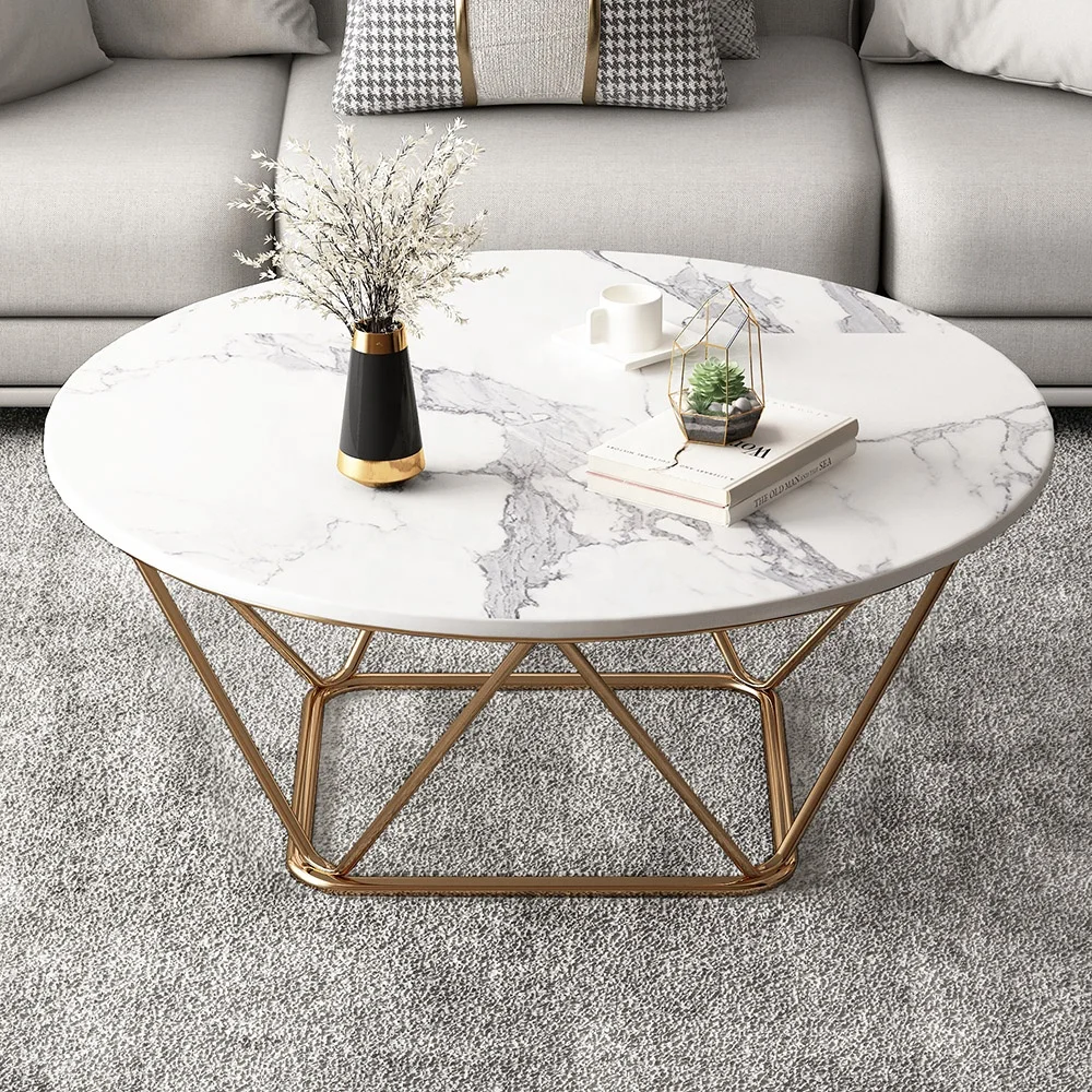 marble top coffee table living room furniture multifunction coffee table modern nordic style  outdoor tables gold metal frame