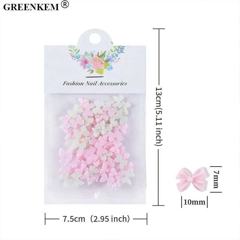 50pcs bag New Mix color Nail Bow Charms Flower Bear Bow Nail Decorations Accessories Beautiful Girl Bow Tie Nail Art Charms