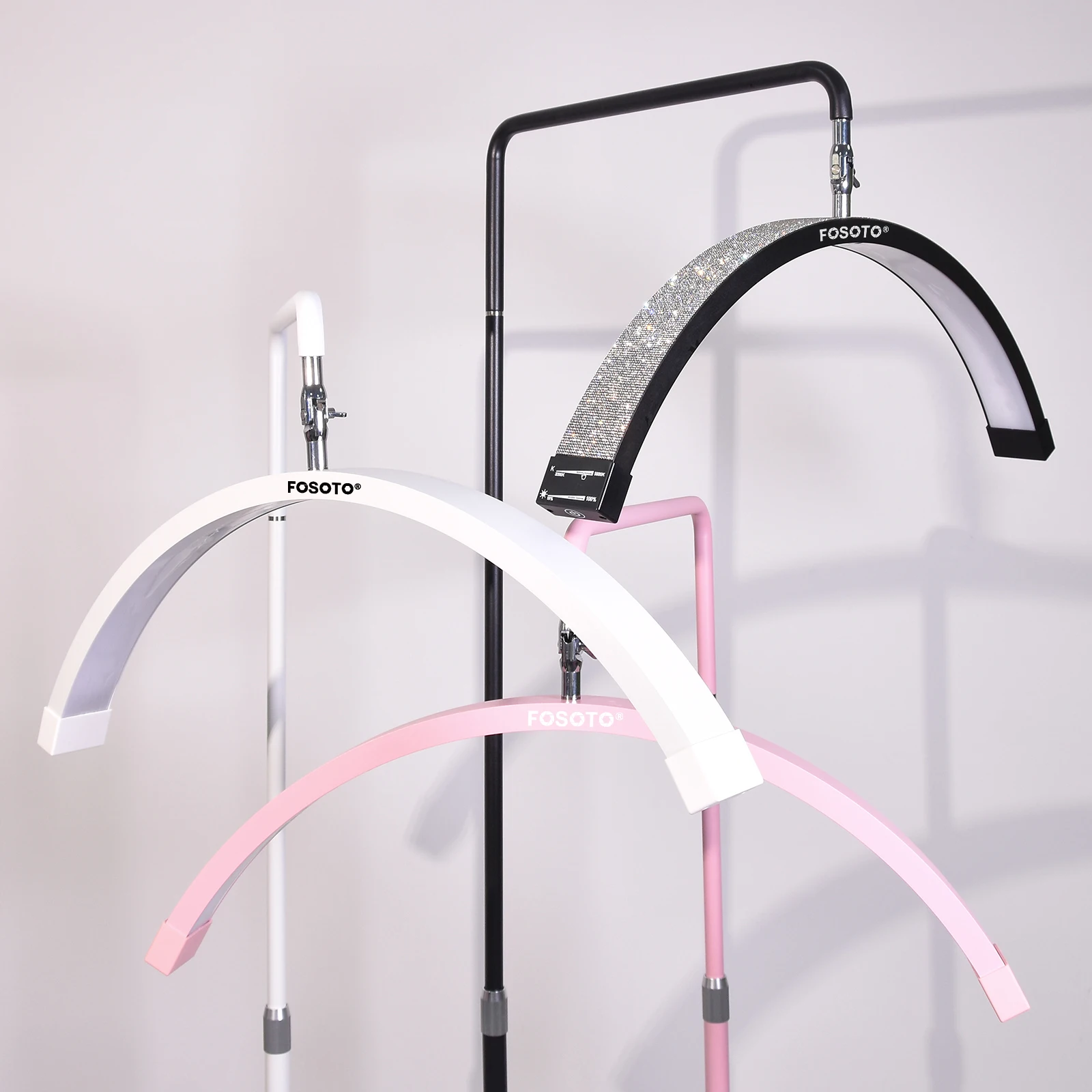 Быстрая доставка, 28 дюймов, дуговая Напольная Лампа, светодиодная лампа для ресниц, полумесяц, лампа для наращивания ресниц с 2 зажимами для телефона