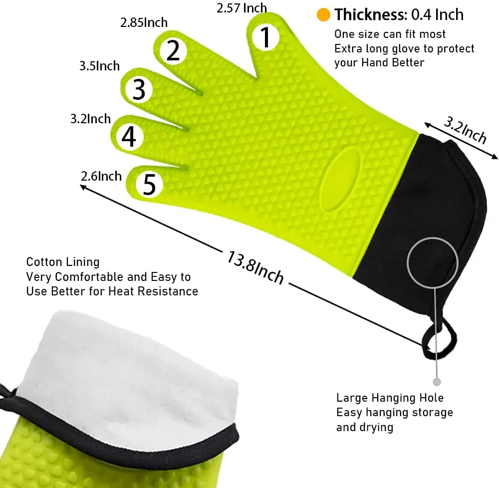 Long Waterproof Non-Slip Silicone Cooking Gloves Grilling Gloves Heat Resistant Gloves BBQ Kitchen Silicone Oven Mitts