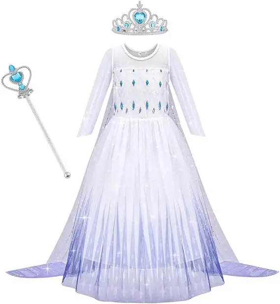 Luxury Princess Dress with Shining Long Cape Snow Party Dress Princess Costume Toddler Cosplay Dress Up Supplies