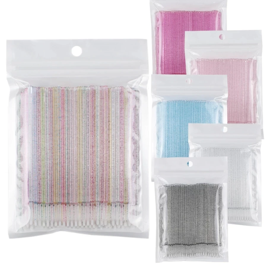 Micro Swab Pink Glitter Clean Disposable Individual Applicators Eyelash Extension Crystal Micro Brushes