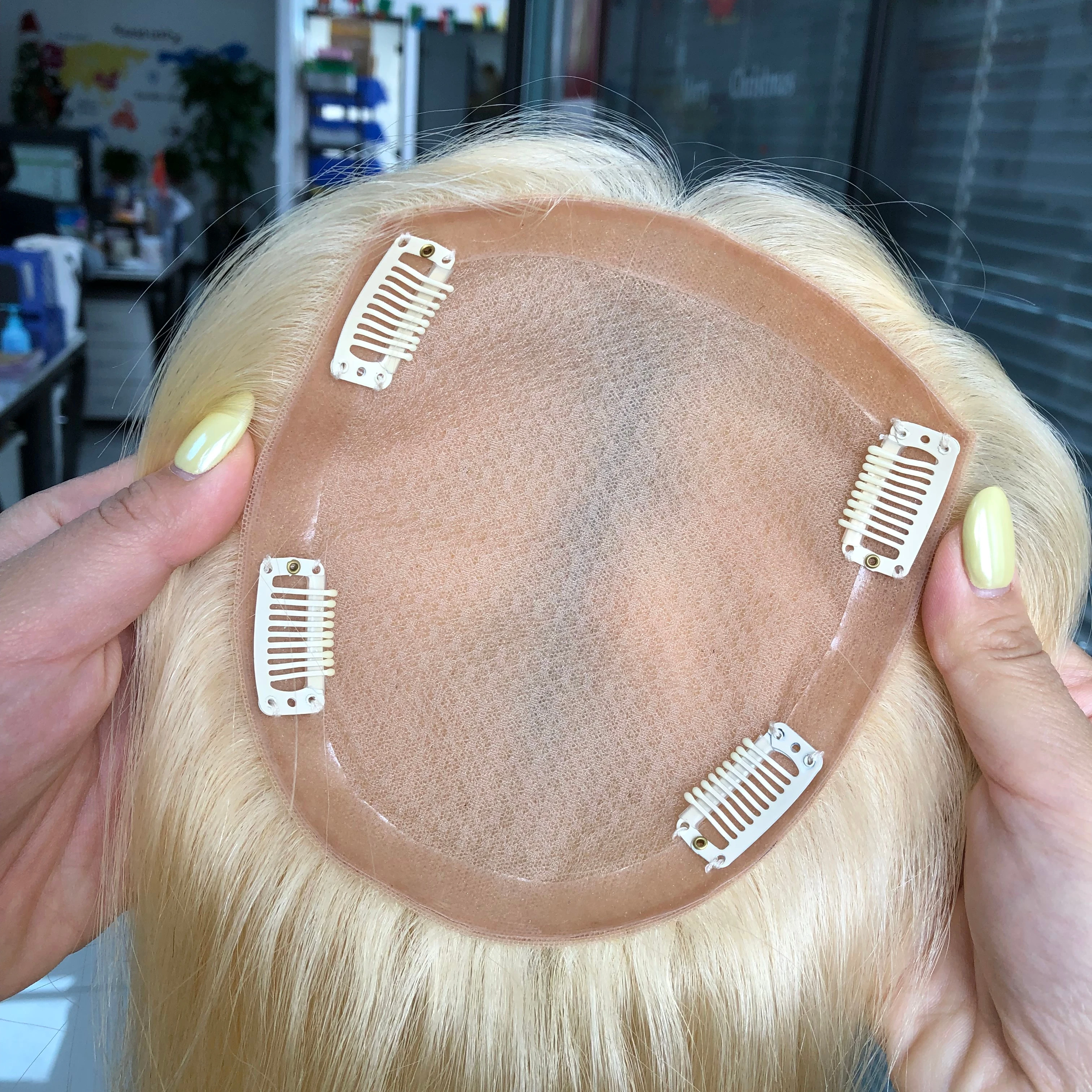 New Arrivals Best Selling #613 Blonde Thin Silk Lace Base Hair Piece Topper / Toupee For Females 100% Remy Human Hair