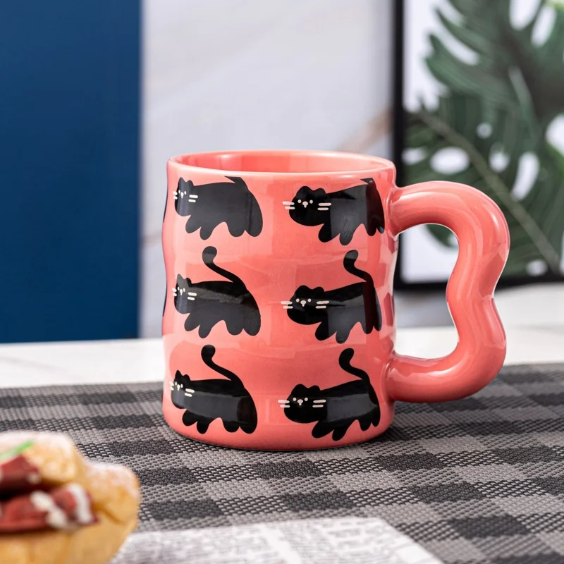 Nordic Simple Modern Style Home Office Used 350ml Black Cat Cartoon Ceramic Water Milk Mug Porcelain Tea Coffee Cup Mug