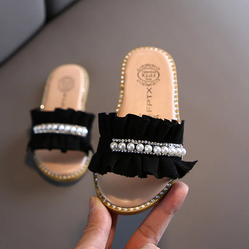 Hot design summer beautiful pearl design kids girls sandals girl shoes
