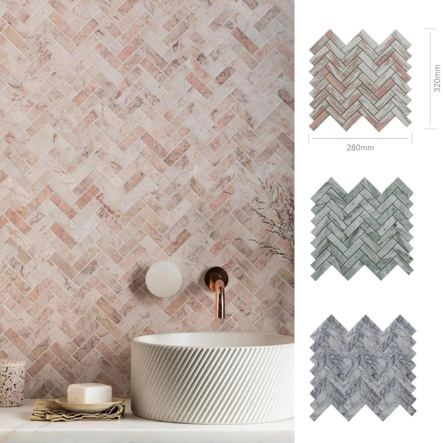 Мозаичная плитка из розового и зеленого мрамора