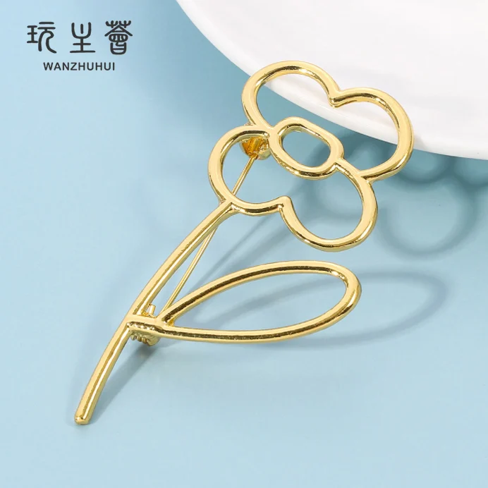 Fashion luxury gold plated flower brooches for girl women jewelry trendy