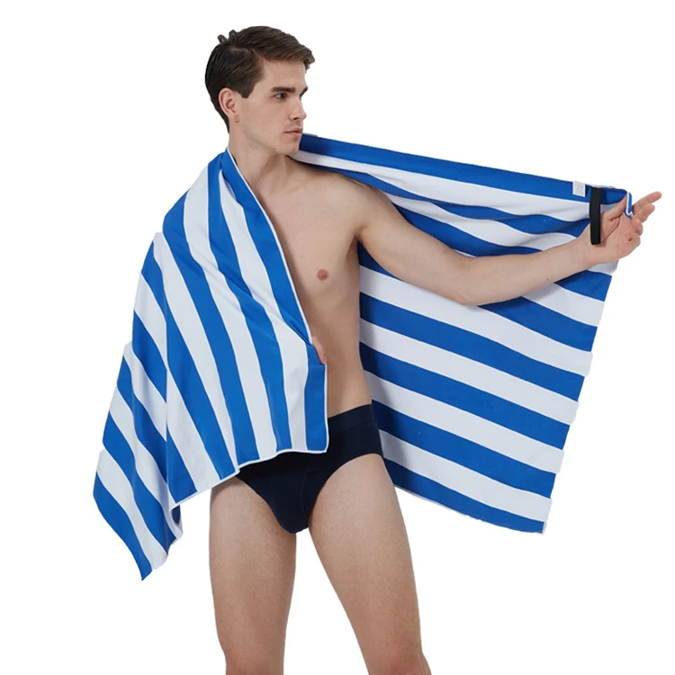 Swimming 100% Cotton Pool Towel White And Bule Stripe Sand Cloud Towel Best Bath Beach Towels