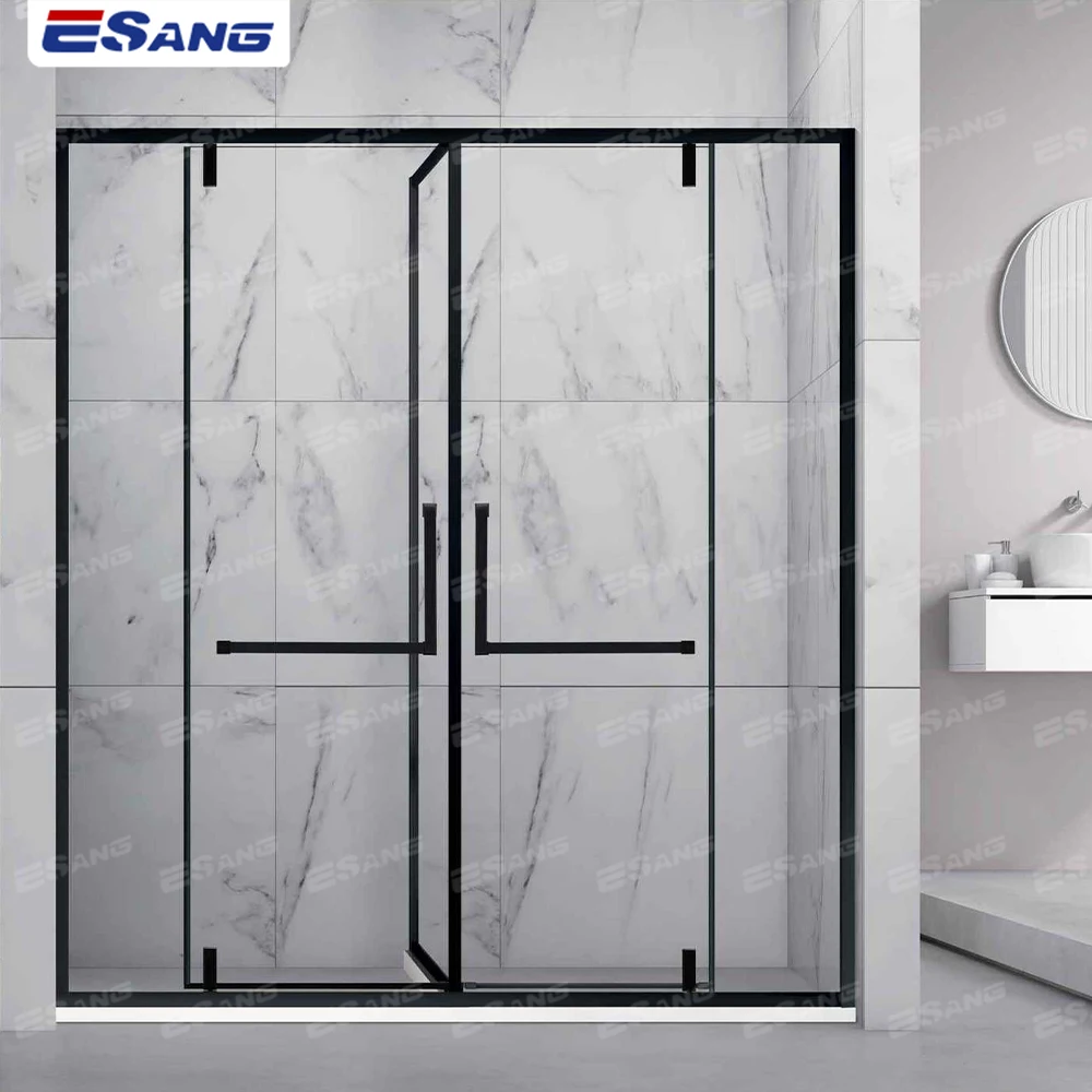 ESANG Black Frameless Tempered Glass Hinge Stainless Steel Shower Cabin Fittings Diamond Shower Rooms Enclosures
