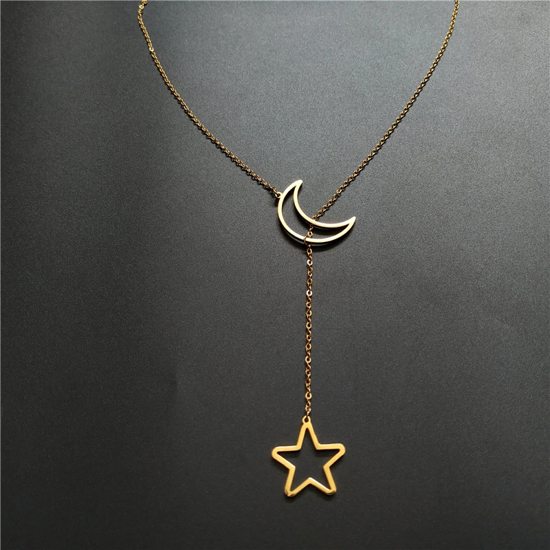 Fashion Women Collar Stainless Steel 18k Gold Pated Hollow Moon Star Sign Choker Necklace