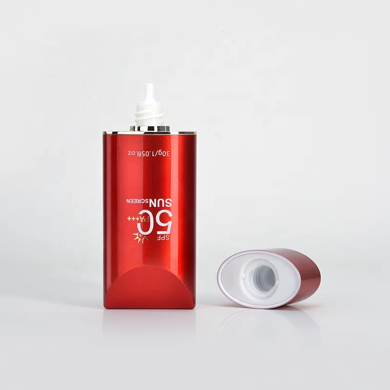 Empty Gold Red Squeeze Concealer Cosmetic Lotion Container Sunscreen Packaging Bottle 30Ml Luxury Matte