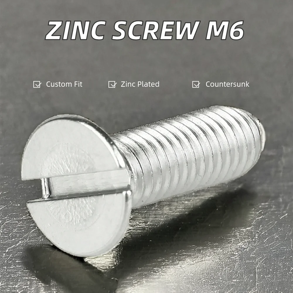 M6 16mm Bright Zinc Plated Steel Machine Screw Countersunk Head Slot Plain Finish GB Standard Hex Bolt