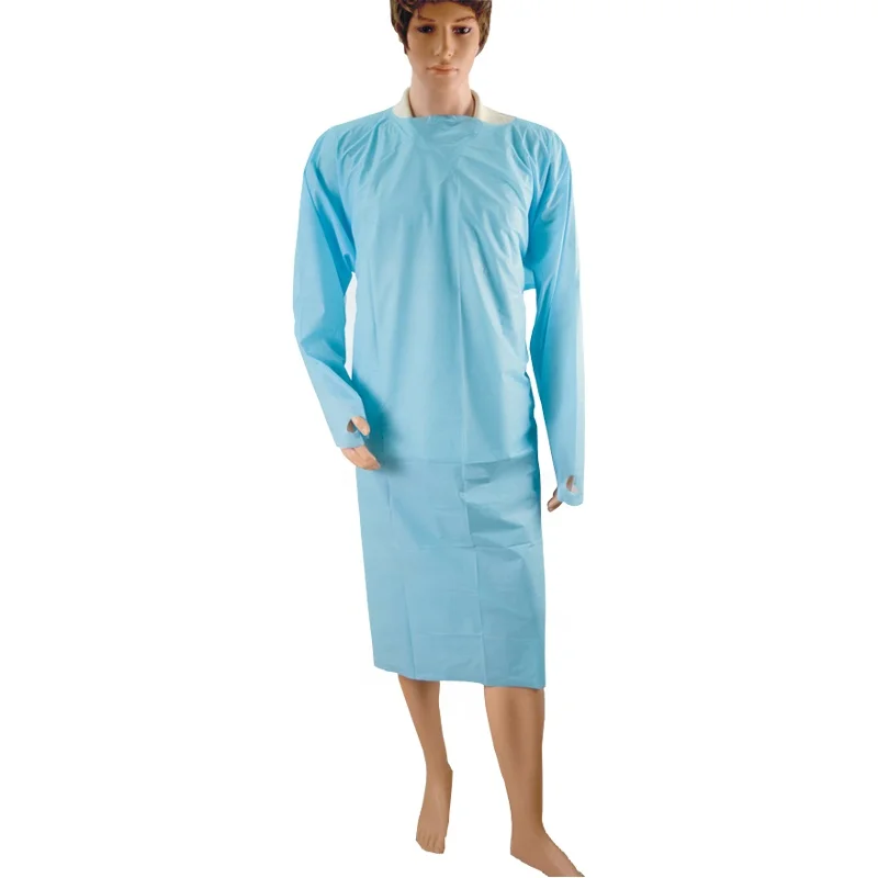 Blue Plastic PE Kitchen Apron Polyethylene Disposable CPE PE Long Sleeve Apron For Men Women Adult