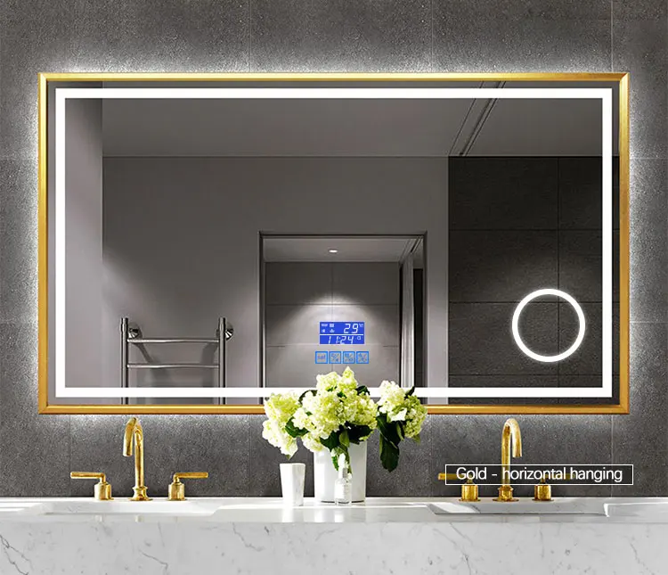 Large size touch Screen Backlit Led Bath Mirrors Smart Antifog Vanity Wall Mounted Rectangle Glass Bath Mirror With Led Light