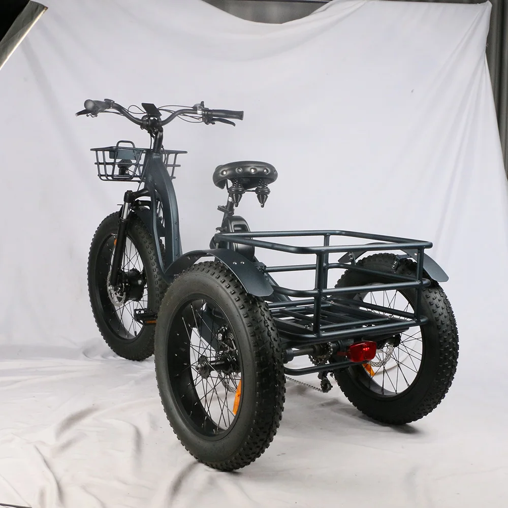 powerful 3 wheel electric trike 500w 750w front drive motor disc brake system cargo basket electric fat tire tricycle