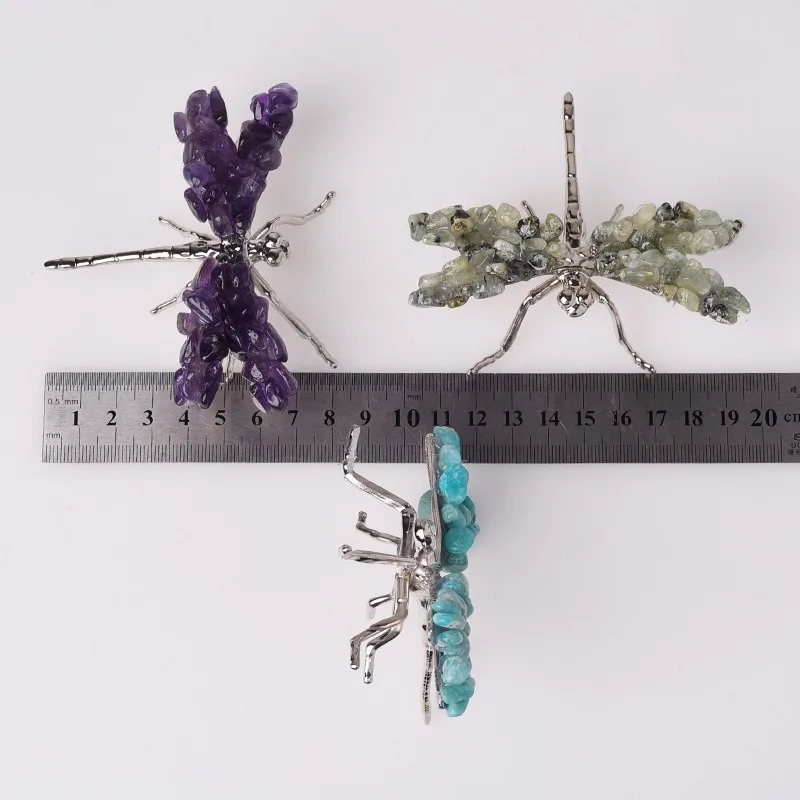 Natural Mini Dragonfly with Gemstone Wings Amethyst Jade Gravel Raw Stone dragonfly Handmade Spiritual Jewelry
