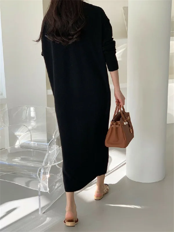 European American plus size knitted dress autumn winter Japanese Korean fashion slimming V-Neck Collar Knitting dress
