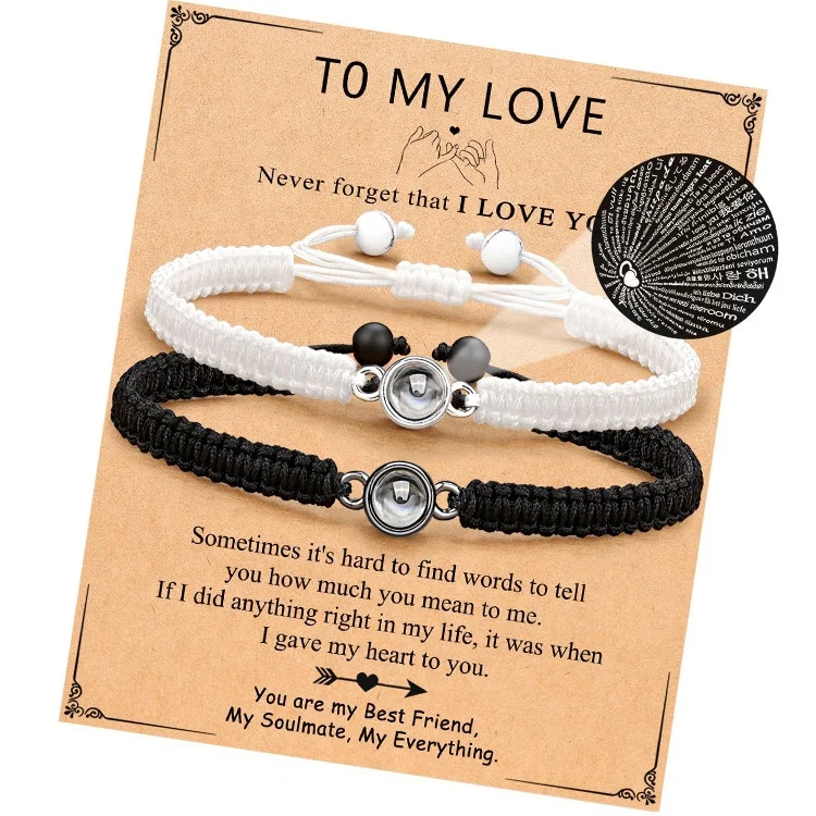 2pcs/card Fashion Lover Gift Handmade Adjustable Couple 100 Languages I Love You Bracelet Jewelry