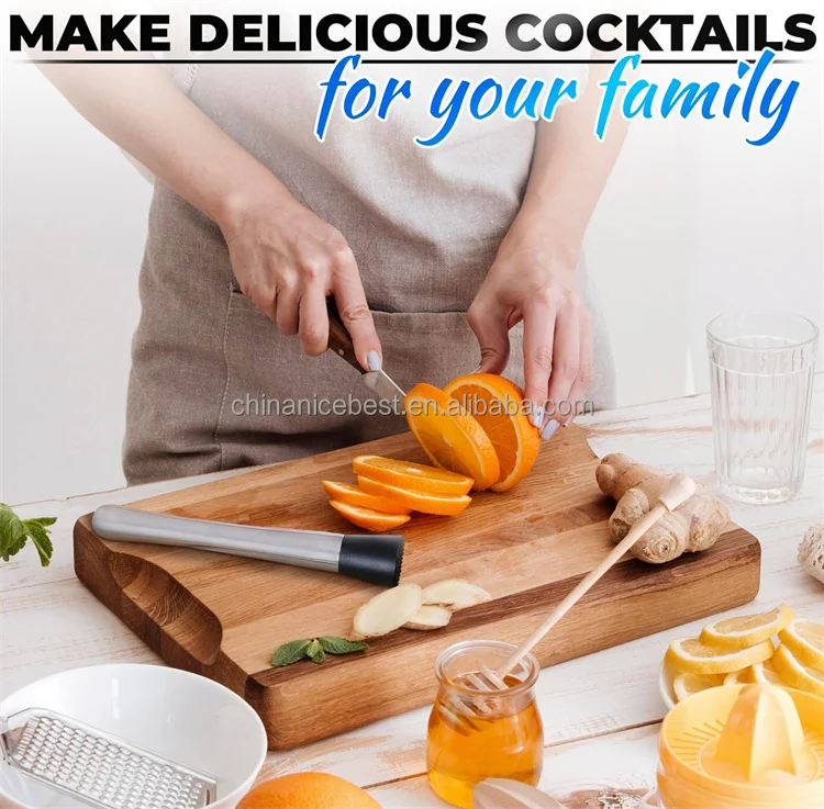 10 Inch Professional Stainless Steel Cocktail Muddler Bar Tool for Creating Mojito Fruit Drink Ice Crusher Stick