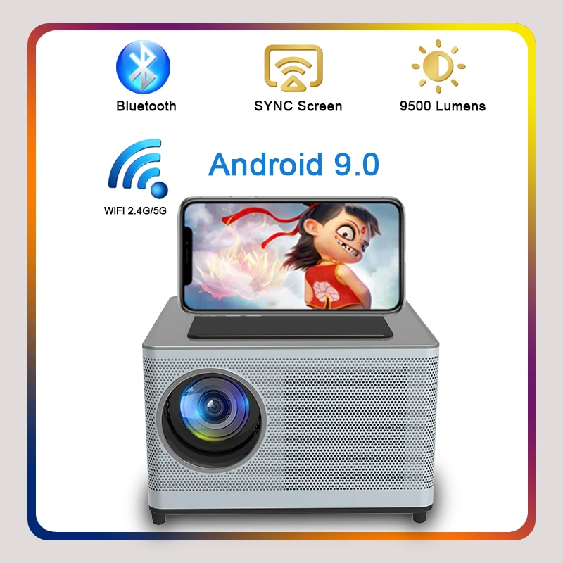 Android 9.0 smart projector Y8 supports 4K video 5G WIFI connection resolution 1920*1080 built-in wireless audio projectors