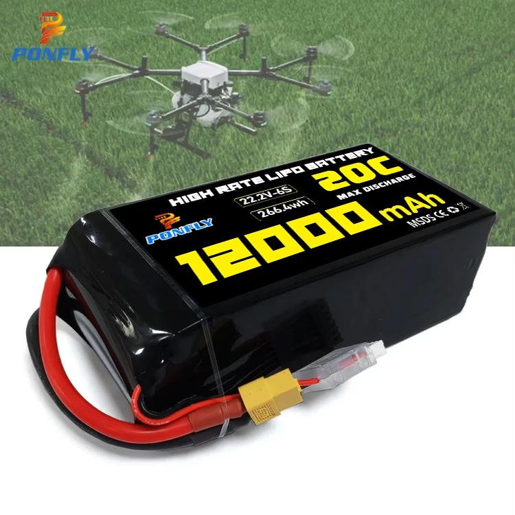 PONFLY High Power RC Car Battery 6S 20C 22.2V 12000mAh best price lipo battery pack For UAV Fpv Agriculture Drone Quadcopter