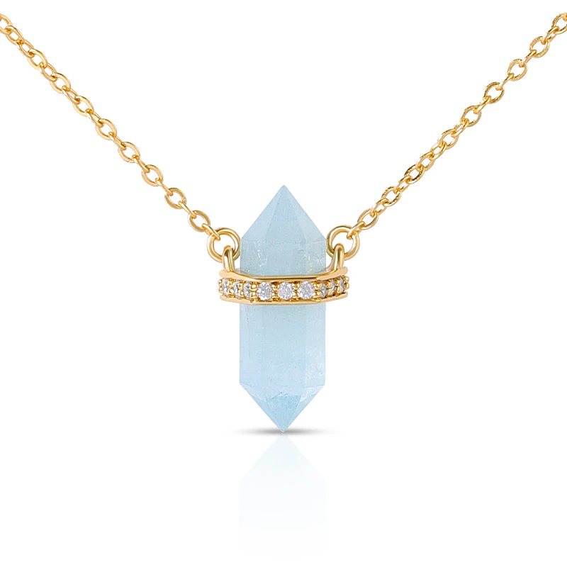 Joacii 925 Sterling Silver 18K Gold Plated Birthstone Original gems Hexagonal Prism Bullet Healing Moonstone Pendant Necklace