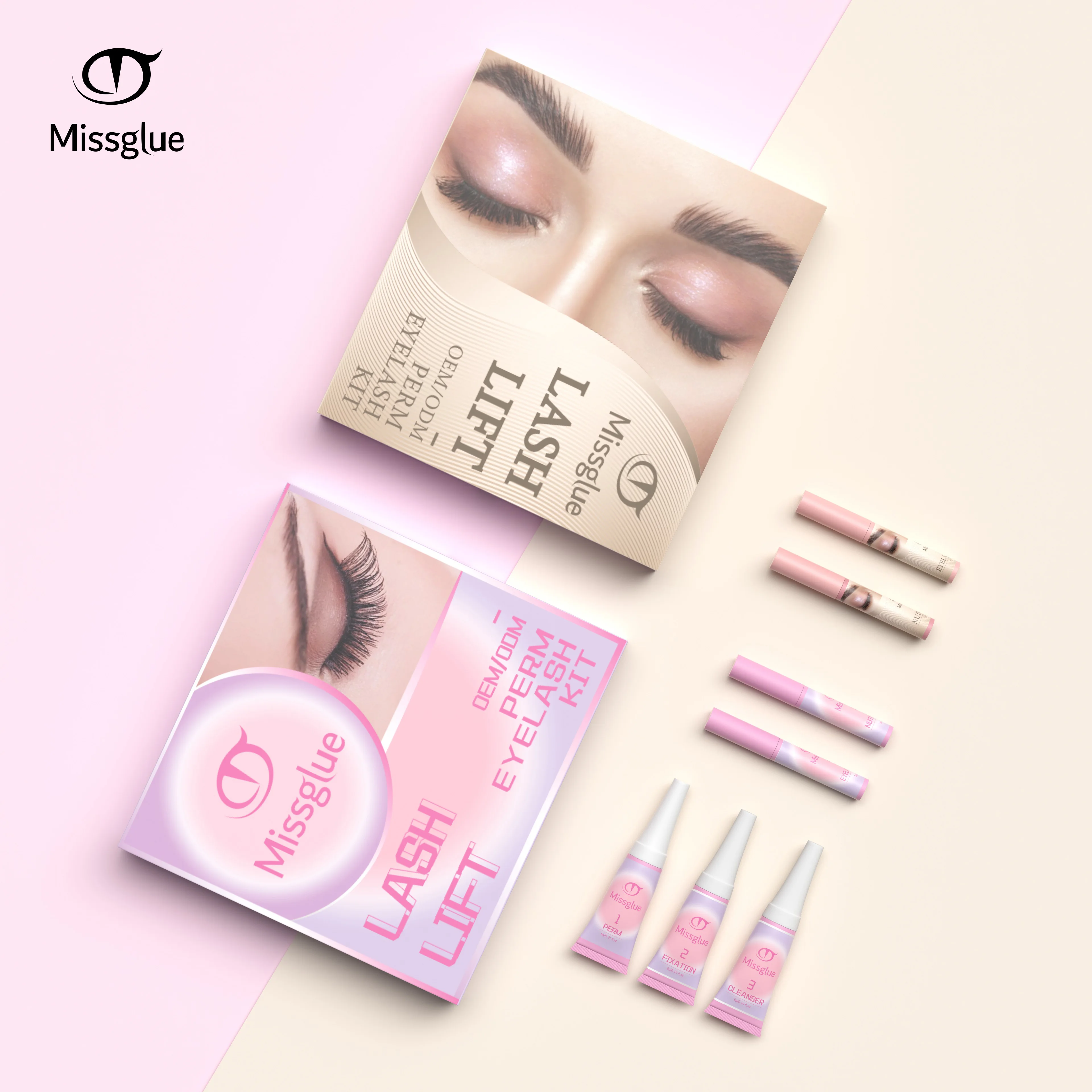 Missglue Wholesale Eyelash Lift Set Custom Private Label Brow Eyelash Lifting Kit Natural Fast Safe Curl Eyelash Perming Kit OEM