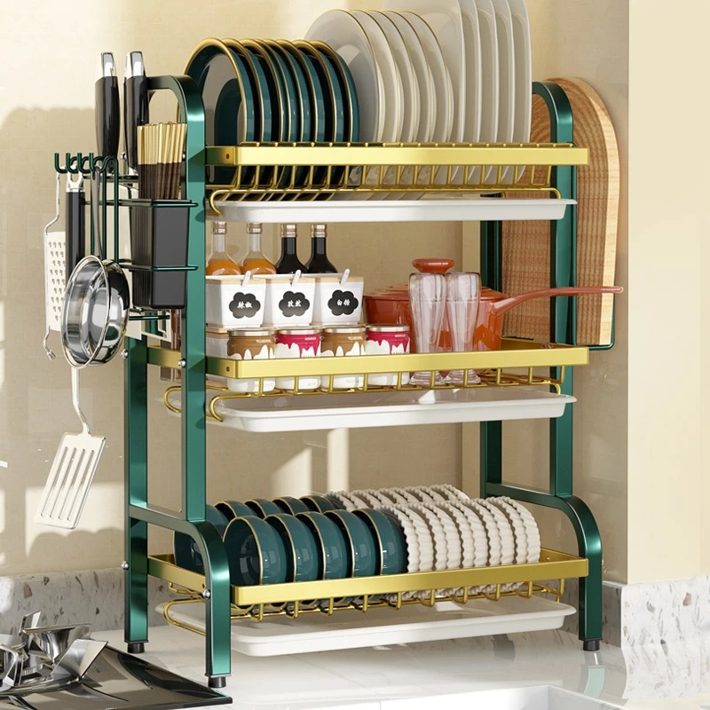 Wholesale Cheap Kitchen Dish Rack Drying Over The Sink Multifunction Metal Dishes Rack Drainer