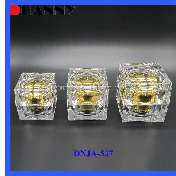 In Stock Empty 15g 30g 50g Golden Square Acrylic Crystal Cosmetic Jar Container for Skin Care