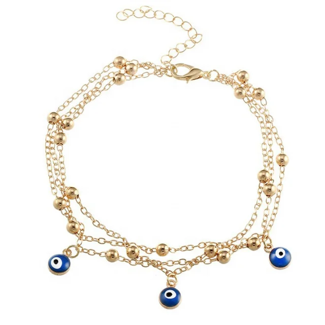 
Free Shipping Anklet 14k Gold Plated Double Layer Evil Eyes Anklet Silver Beach Anklets Feet Chain Jewelry 