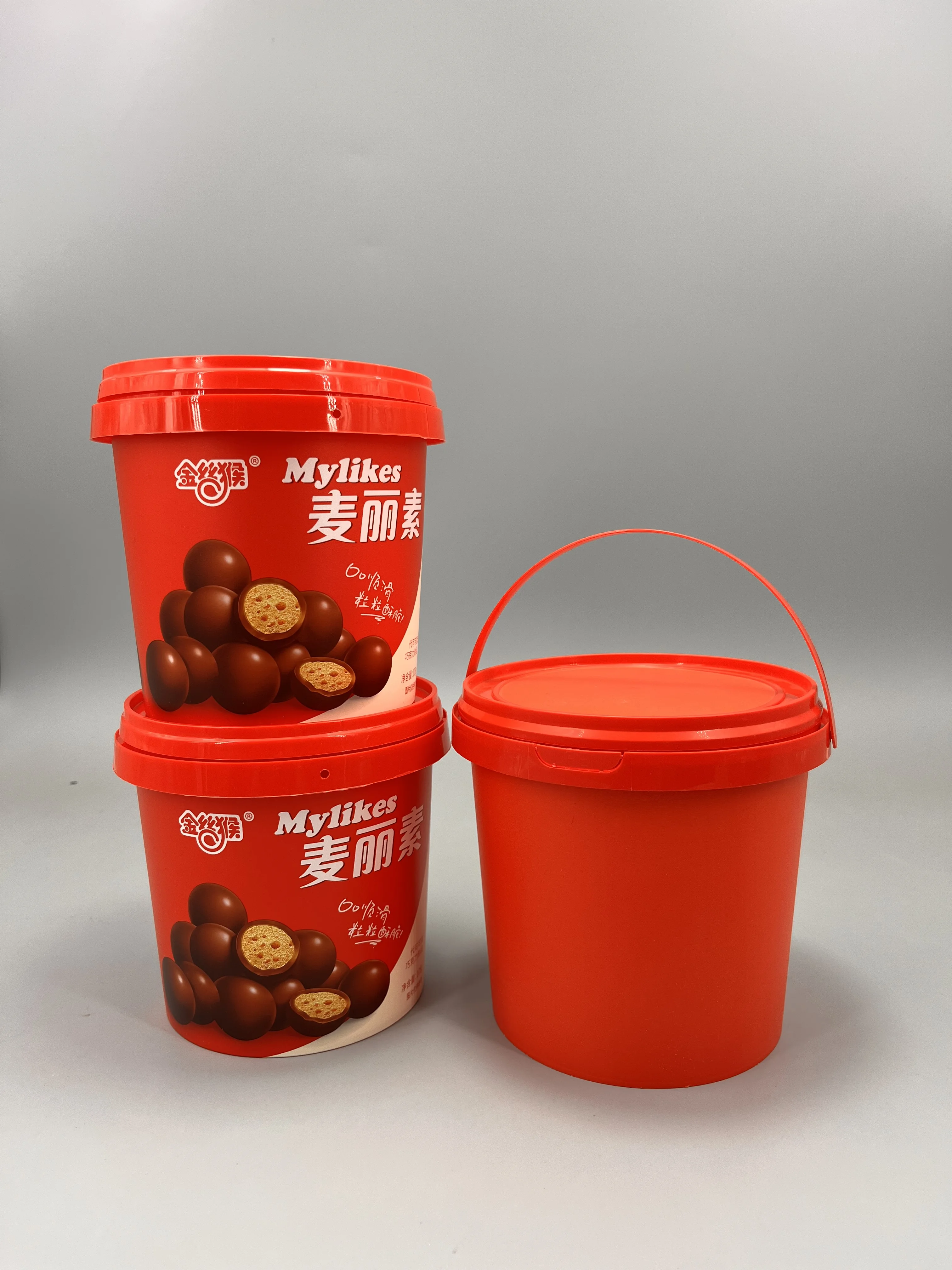 iml plastic container bucket custom in mold labeling handle container food chocolate ice cream butter plastic bucket for sale