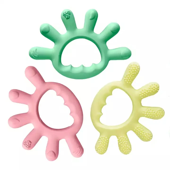 Easy Hold Hands Shape Silicone Baby Teethers Intelligence Cute Teething Toys Finger Pattern Soothing Teether for Infant Toy